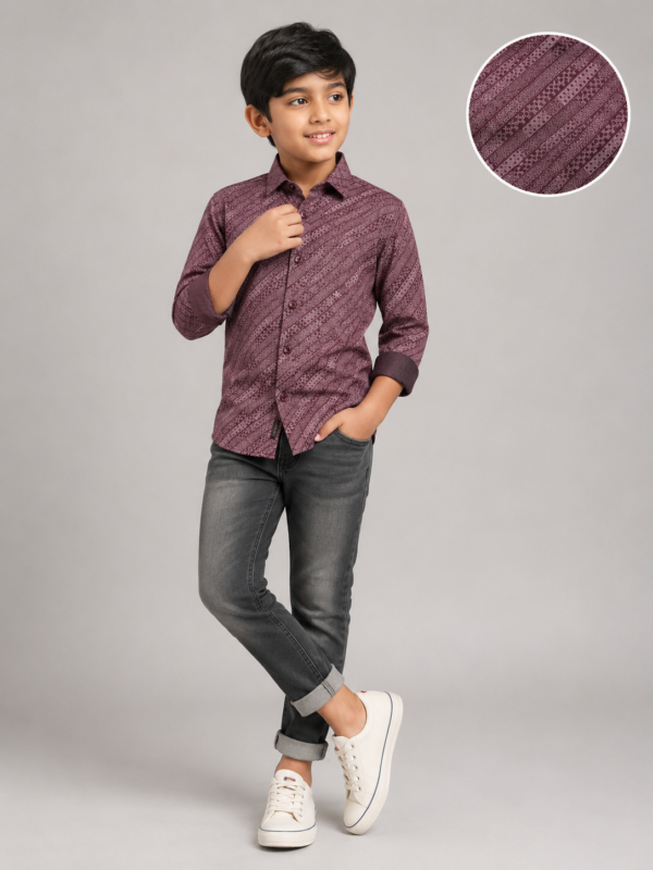 Boys' Burgundy Geometric Print Long Sleeve Shirt - Image 3