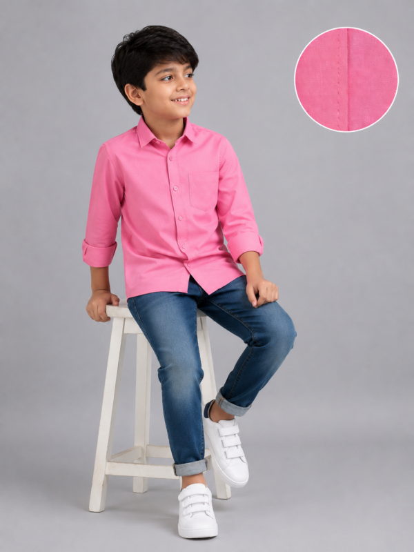 Boys Vibrant Pink Long-Sleeve Cotton Shirt - Image 4