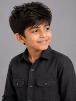 Boy's Charcoal Dual Pocket Casual Shirt - Image 3