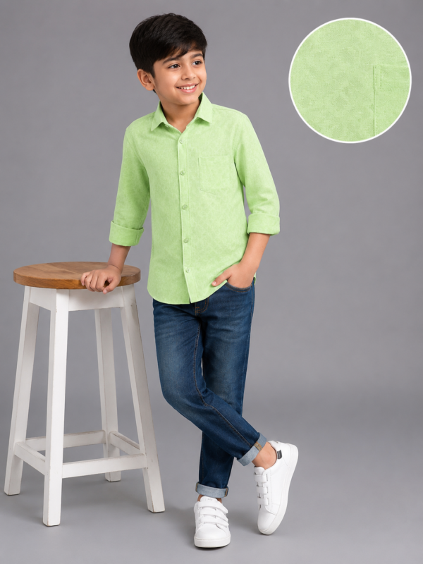 Boys' Smart Casual Apple Green Patterned Shirt - Image 2