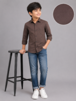 Boys' Premium Cotton Classic Brown Button-Down Shirt