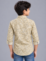 Boys' Sage Green Leaf Print Cotton Casual Shirt - Image 4