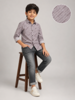 Boys' Mauve Geometric Stripe Button-Down Shirt - Image 2