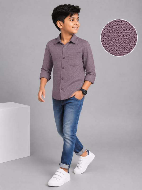 Boys' Stylish Mauve Geometric Print Full Sleeve Shirt - Image 2