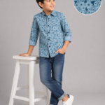 Boys' Stylish Blue Abstract Floral Print Casual Shirt