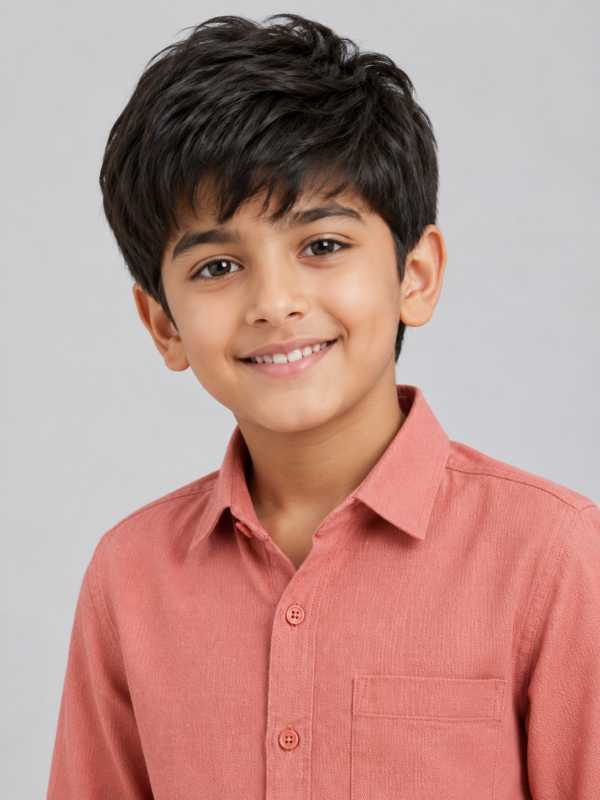 Boys' Textured Salmon Long Sleeve Button-Down Shirt - Image 2