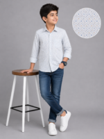 Boys' Stylish Light Blue Geometric Print Casual Shirt - Image 2
