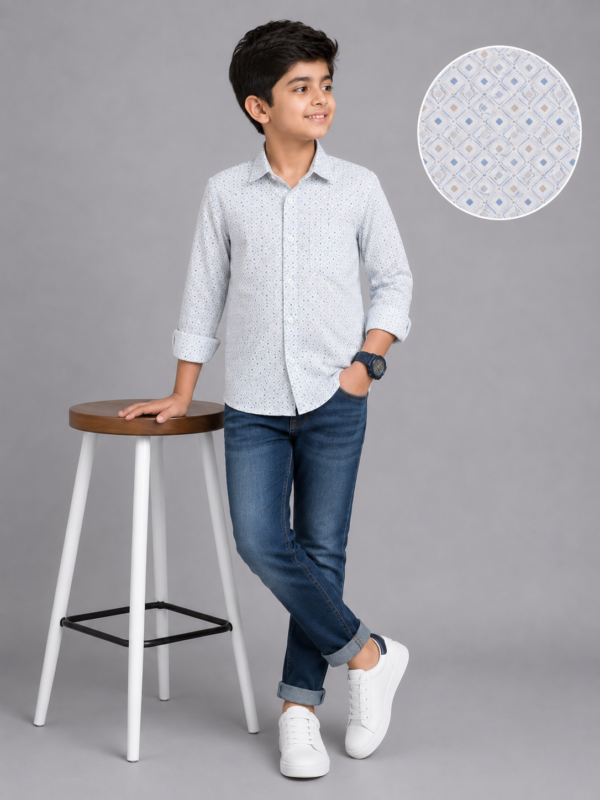 Boys' Stylish Light Blue Geometric Print Casual Shirt - Image 2