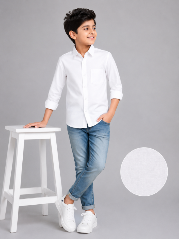Boys' Classic White Long-Sleeve Button-Down Shirt - Image 2