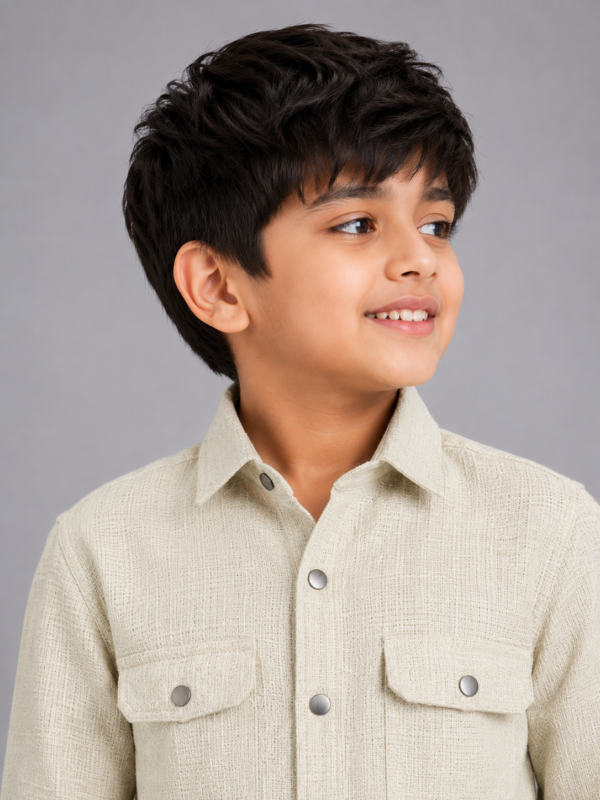 Boys' Textured Linen-Look Casual Button-Down Shirt - Image 3