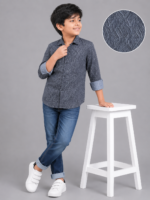 Boys' Textured Wave Pattern Casual Button-Down Shirt