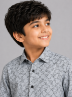 Boys' Trendy Grey Abstract Print Full Sleeve Shirt - Image 3
