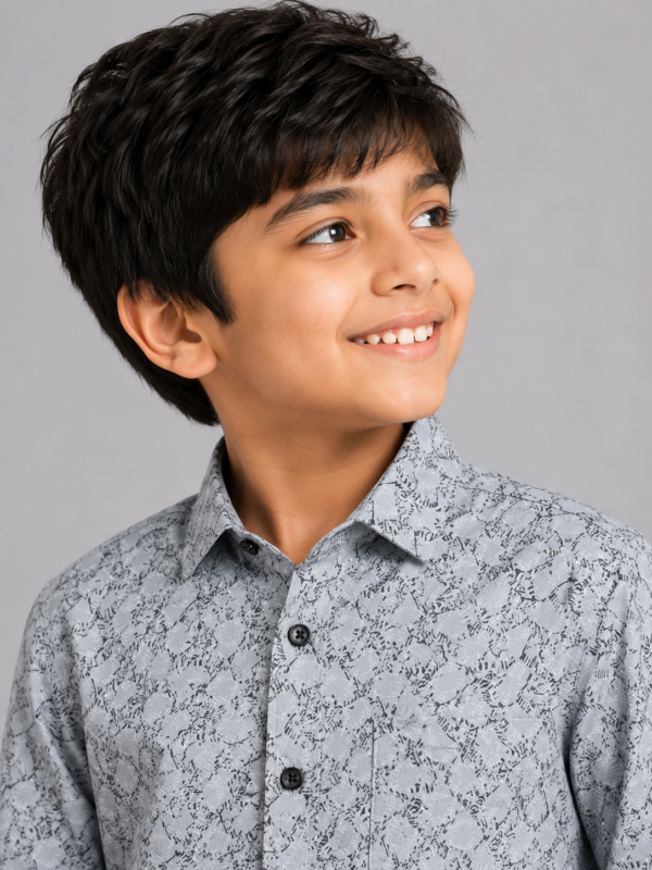 Boys' Trendy Grey Abstract Print Full Sleeve Shirt - Image 3