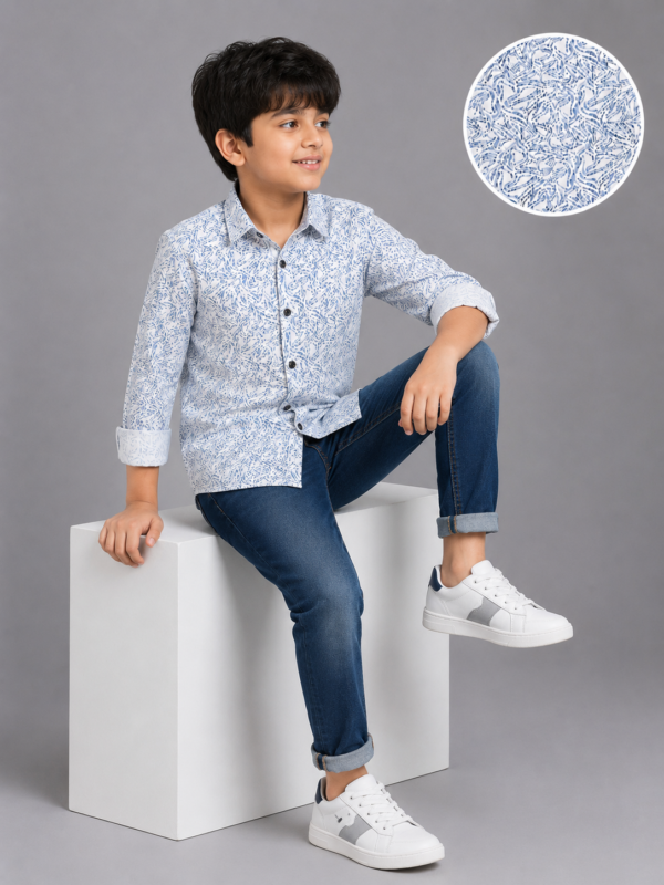 Boys' Blue Abstract Swirl Print Casual Shirt - Image 4