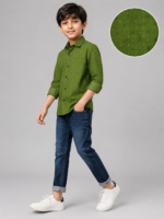 Boys' Juniper Green Patterned Full Sleeve Casual Shirt - Image 3