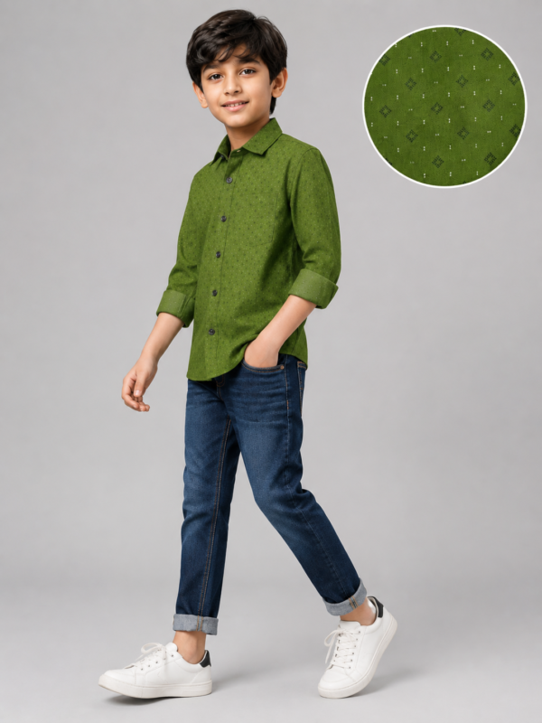 Boys' Juniper Green Patterned Full Sleeve Casual Shirt - Image 3