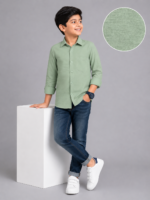 Boys' Sage Green Textured Long Sleeve Casual Shirt - Image 2