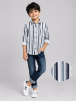 Boys' Multi-Stripe Smart Casual Button-Down Shirt | Grey & White - Image 3