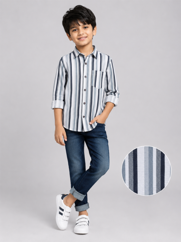 Boys' Multi-Stripe Smart Casual Button-Down Shirt | Grey & White - Image 3