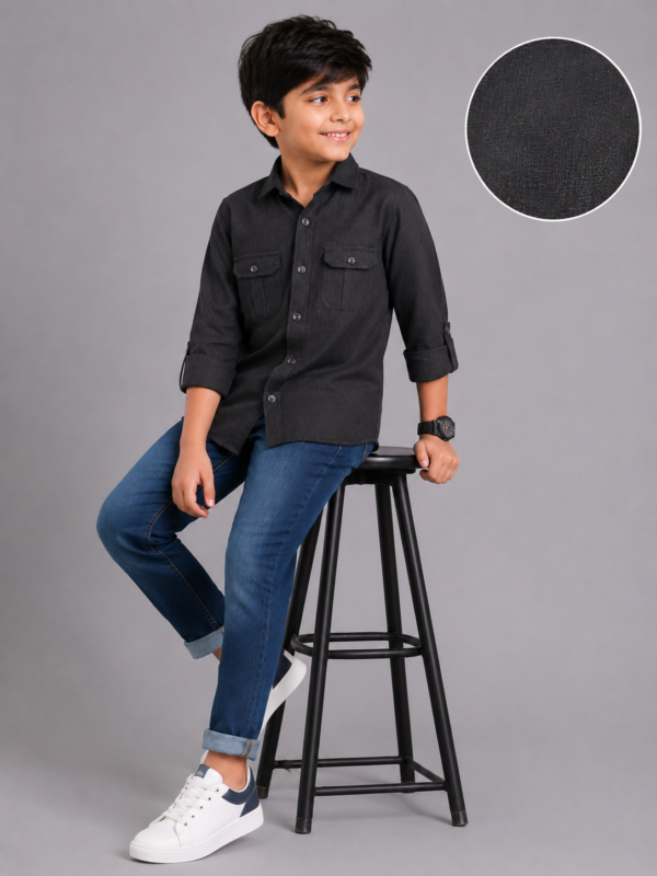Boy's Charcoal Dual Pocket Casual Shirt - Image 2