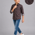 Boys' Stylish Brown Abstract Print Long Sleeve Casual Shirt