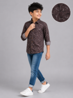 Boys' Stylish Brown Abstract Print Long Sleeve Casual Shirt