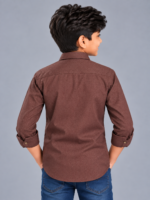 Boys Mocha Chevron Textured Button-Down Shirt - Image 4