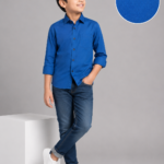 Boys' Vibrant Blue Long Sleeve Button-Down Shirt