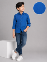 Boys' Vibrant Blue Long Sleeve Button-Down Shirt