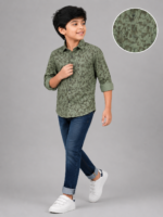 Boys' Green Abstract Print Casual Full-Sleeve Shirt - Image 3