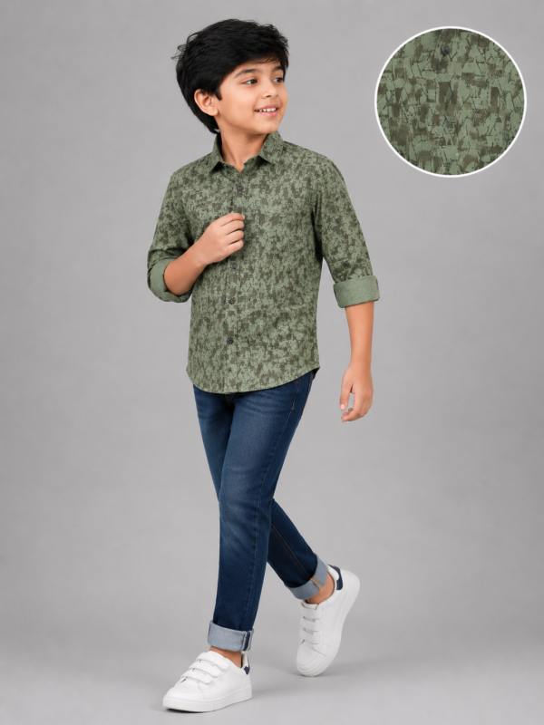 Boys' Green Abstract Print Casual Full-Sleeve Shirt - Image 3