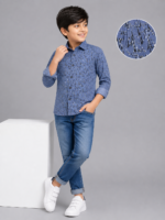 Boys Dusty Blue Abstract Print Casual Shirt - Image 2