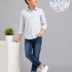 Boy's Stylish Blue Abstract Print Casual Shirt