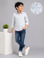 Boy's Stylish Blue Abstract Print Casual Shirt