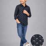 Boys' Navy Blue Floral Print Casual Shirt