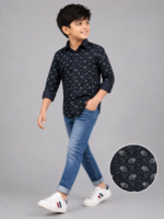 Boys' Navy Blue Floral Print Casual Shirt - Image 4