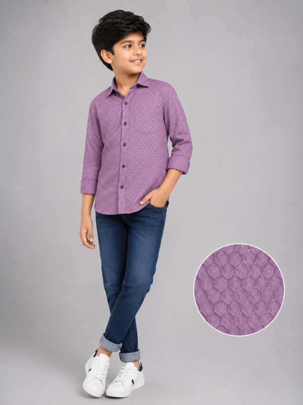 Boys' Stylish Purple Geometric Pattern Casual Shirt - Image 2