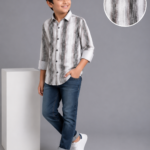 Boys' Stylish Grey & White Textured Stripe Full-Sleeve Shirt