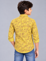 Boys' Vibrant Yellow Abstract Leaf Print Casual Shirt - Image 4