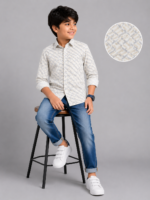 Boys' Modern Geometric Print Casual Shirt - Tan & Grey - Image 4