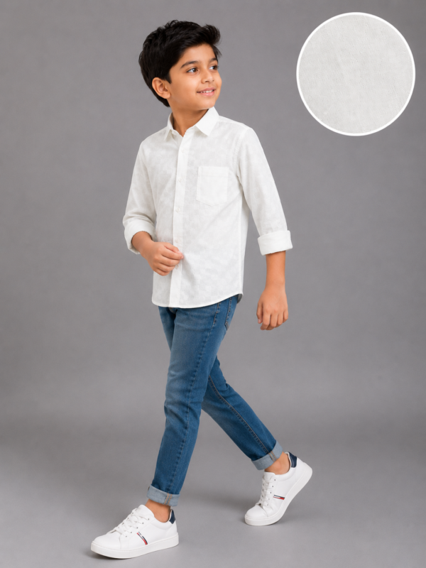 Boys' Premium White Textured Button-Down Shirt - Image 4