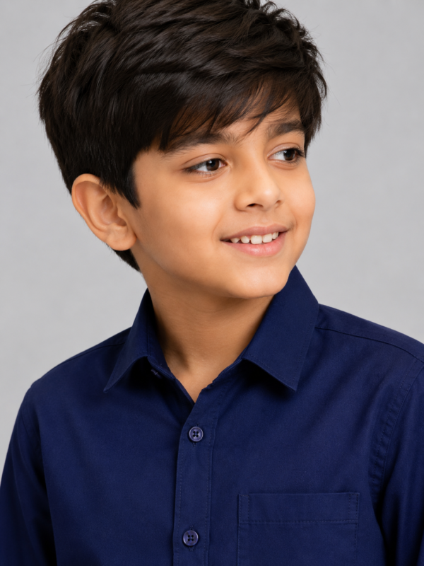 Boy's Classic Navy Blue Versatile Long-Sleeve Shirt - Image 4