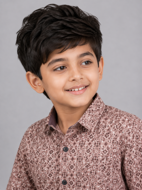 Boys' Stylish Brown Geometric Print Casual Shirt - Image 3
