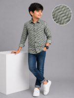 Boy's Sage Green Abstract Print Full Sleeve Casual Shirt - Image 3