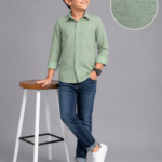 Boys' Sage Green Textured Long Sleeve Casual Shirt