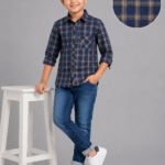 Boys' Classic Navy & Tan Plaid Button-Down Shirt