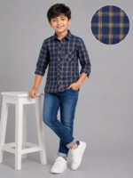 Boys' Classic Navy & Tan Plaid Button-Down Shirt