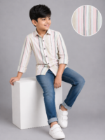 Boys' Pastel Multi-Stripe Button-Down Shirt | Casual Cotton Blend - Image 2