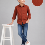 Boys' Earthy Rust Long Sleeve Casual Button-Down Shirt