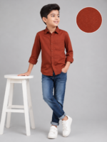 Boys' Earthy Rust Long Sleeve Casual Button-Down Shirt